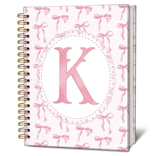 LIANGW Pink Bow Personalized Initial K Journal Notebook for Teen Girls