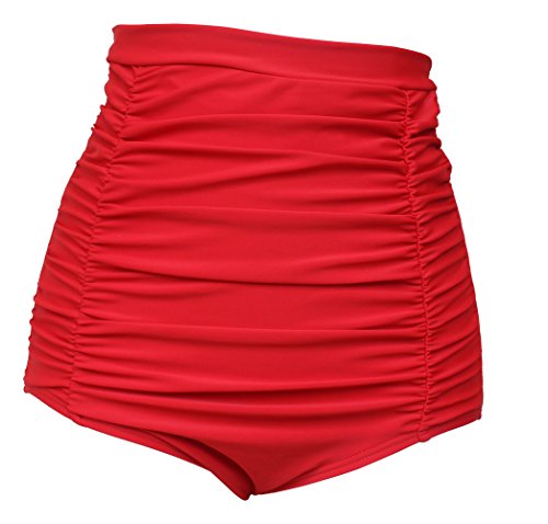 Polkra Women's High Waisted Vintage Ruched Swim Short Gathered Bikini Bottoms