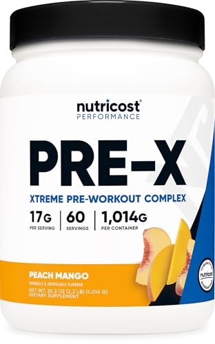 Image of Nutricost Pre-X Xtreme PreWorkout Powder Complex (Peach Mango) 60 Servings | Vegetarian, Gluten-Free, GMO-Free