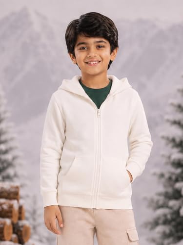 Image of Unisex Kids Solid Full Sleeve Zip Front Open Hooded Sweatshirt