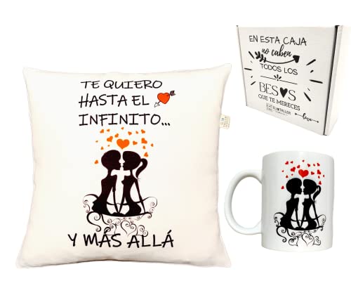 Regalo Enamorados Cojin y Taza para Celebrar San Valentin Incluye Relleno Ideal Novios Pareja Aniversario Obsequio Frases Amor Regalo Original para Mujer Regalos Original para Hombre y