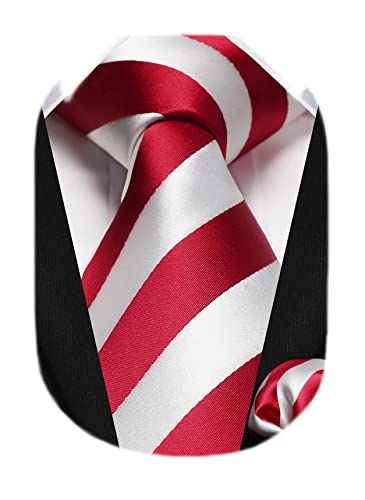 Image of HISDERN Mens Tie Striped Ties and Handkerchief Set Business Formal Woven Pocket Square Wedding College Stripe Necktie