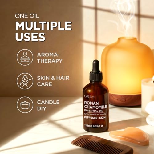 Image of 100% Pure Roman Chamomile Essential Oil for Skin & Diffuser - 4 Fl Oz | Roman Chamomile Oil for Massage & Relaxation, Soft Floral Aroma for Calm Nights, Aromatherapy Grade Oil - Gya Labs