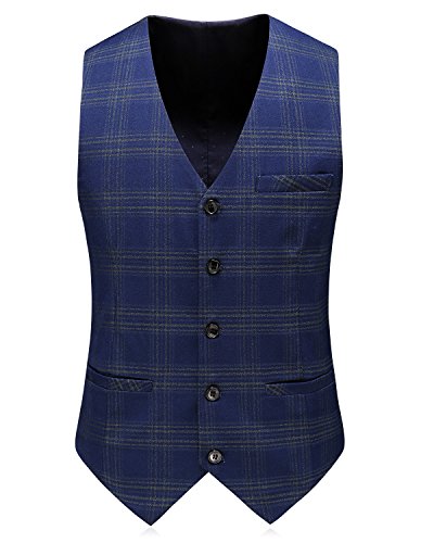 Mogu 3 Piece Suits For Men Plaid Suit Men Regular Fit Us Size 34 (Asian L/50) Blue #TOP3