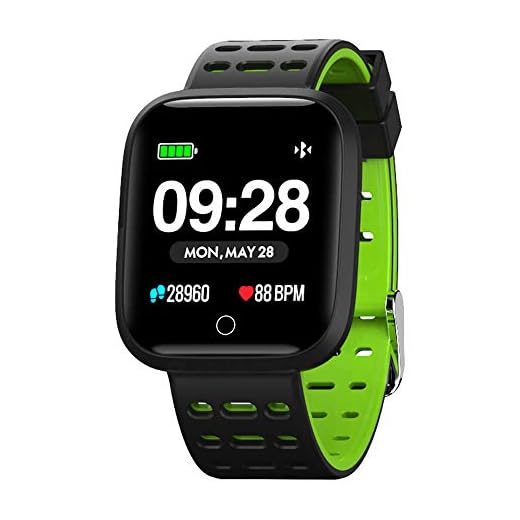 Azorex SmartWatch Multifunción Reloj Inteligente Cuadrado Deportivo Impermeable IP67, Pulsera Actividad Control Remoto para iPhone Xiaomi, Huawei Samsung Correa Silicona Verde