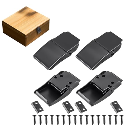 4 Pièces Noir Loquet à bascule en acier inoxydable,Fermoir à ressort et fermeture à levier,Pour coffret, boîte, tiroir, armoire,Installation facile