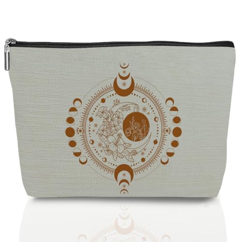 Boho Gifts Mystic Moon and Sun Makeup Bag Mystical Moon Phase Cosmetic Bag Vintage Celestial Spiritual Travel Makeup Pouch Inspirational Gifts for Women Her Teacher Birthday Thank You Gift