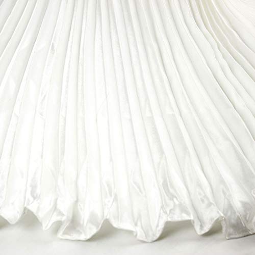 ebossy Women's Boho Satin Metallic Pleated Accordion Skirts Elastic High Waist Flowy A Line Shirring Maxi Long Skirt (One Size, White)3