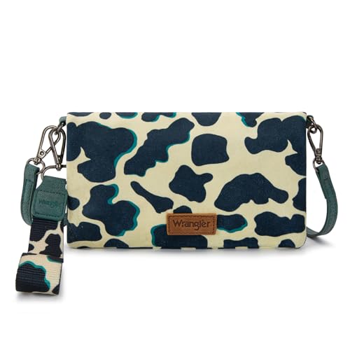 X Wrangler Western Wallets for Women Bifold Cowprint Wallet with Crossbody Strap for Country Music Rodeo Days WG264-W106DTQ