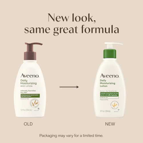 Image of Aveeno Daily Moisturizing Body Lotion with Soothing Prebiotic Oat, Gentle Lotion for Women and Men Nourishes Dry Skin, Paraben-, Dye-, & Fragrance-Free, Non-Greasy & Non-Comedogenic, 12 Fl Oz