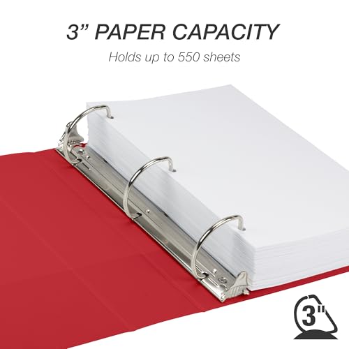 Image of Samsill Durable 3 Inch Binder, D Ring Binder, Customizable Clear View Cover, Ruby Red, Holds 625 Pages