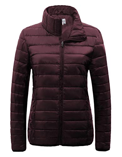 SUNDAY ROSE Packable Puffer Jacket Women Slim Fit Lightweight Quilted Jacket Color Burgundy - Size S
