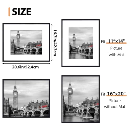 Image of Fixwal 16x20 Picture Frame Set of 6 with Shatter Resistant Plastic Cover, Thin Border Light Weight Poster Frames for Wall Gallery Display, Black