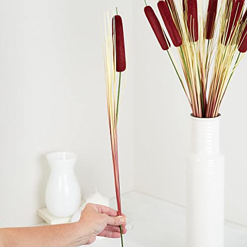 Factory Direct Craft Set Of 12 Artificial Burgundy Cattail And Dried Grass Sprays For Home And Fake Plant Decorations #TOP4