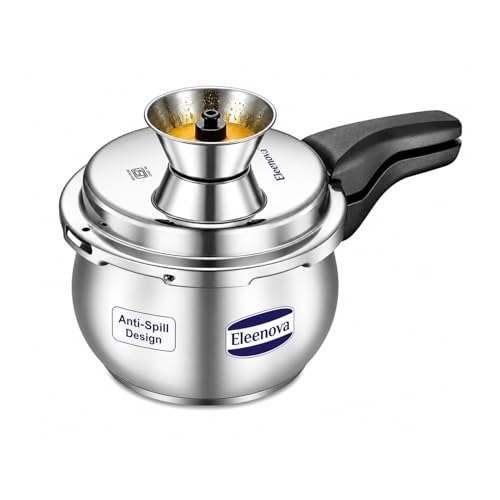Image of Eleenova Legacy Stainless Steel Pressure Cooker 3 Litre Handi shape | Anti Spill Design | Gas Stove and Induction Compatible | Outer Lid SS Pressure Cooker | ISI Certified | 5 Year Warranty