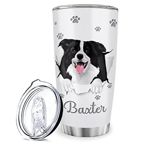 Custom Name Double Wall Stainless Steel Vacuum Travel Tumbler Border Collie Dog Cup, Personalized Border Collie Dog 20oz Insulated Tumbler Cup With Lid, Border Collie Tumbler Mug For Dog Lovers