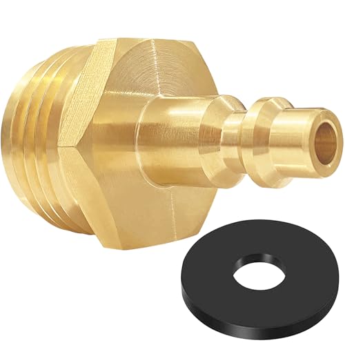 Image of RV Blowout Plug for Winterization, Brass Air Compressor Quick Connect Plug, 1 /4 inch Quick Connect Adapter, Fits 3 /4 inch Garden Hose Thread 36143 (1 pc)
