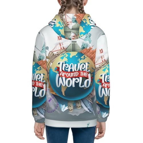 Travel Around The World Kid Hoodies Boys Zip Up Sweatshirts Girls Pullover with Pocket 5