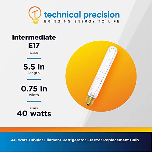 40W T6.5 Tubular Filament Bulb For Subzero Fridge Light Bulb 500 Series By Technical Precision - For 501F 501R 550 532 542 561 590 - Clear Finish Appliance Bulb Intermediate E17 Base - 120V - 2 Pack #TOP5