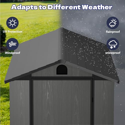 Image of Greesum 4x8FT Plastic Outdoor Storage Shed with Floor, Dark Gray