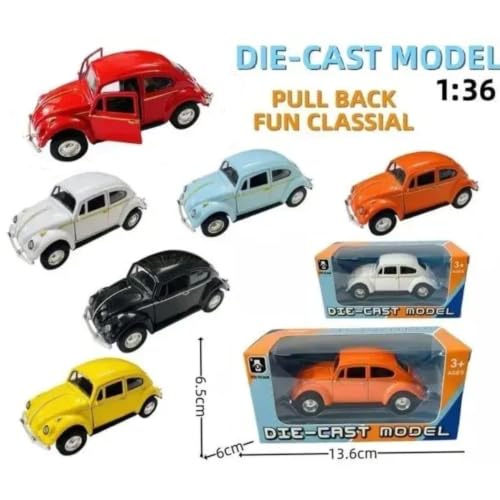 Image of Vintage Die-Cast Metal Toy Car with Openable Doors & Pull Back Action, 1:36 Scale Classic Model Vehicle, Durable Metal Body, Kids Toy Gift for Boys & Girls 3+ Years (Pack of 1) (White)