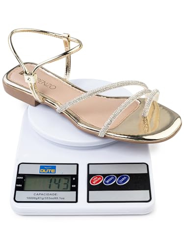 Sandália Feminina Rasteira Casual Flat com Tiras Brilhantes, Dourado, Ouro, Bronze, Preto, Rasteirin