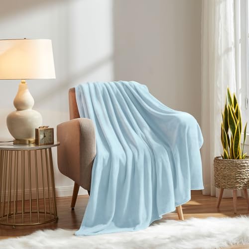 Image of KMUSET Fleece Blanket Mist Blue Lightweight Super Soft Cozy Fuzzy Bed Blankets Microfiber Factory Shop
