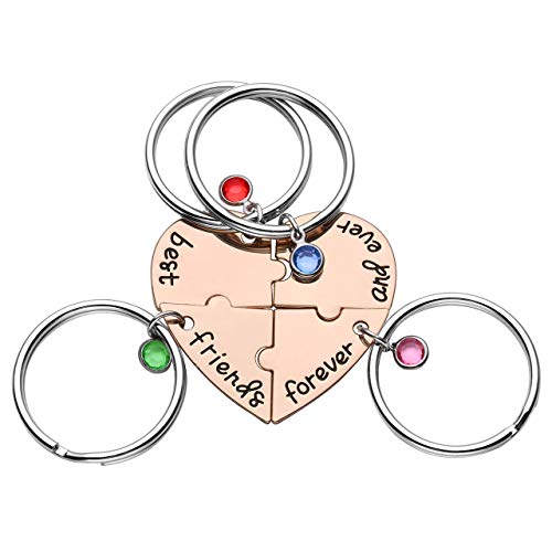 Jovivi 4pcs Spilt Heart Alloy Rhinestones Engraved Best Friends Forever and Ever Puzzle