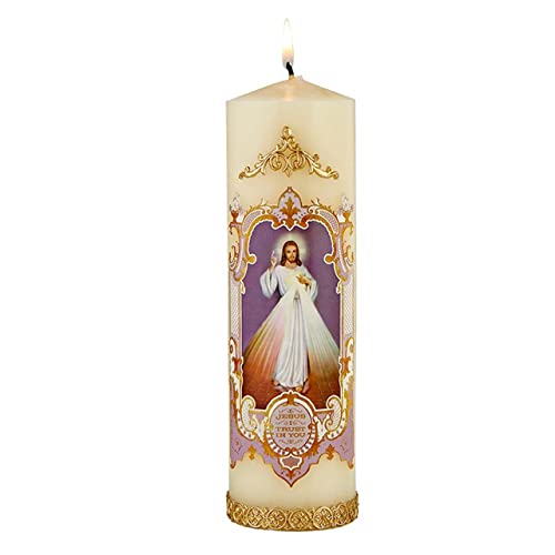 Trinity Church Supply Vintage Devotional Candle Divine Mercy Long Lasting Wax Candle for Baptism Prayer Easter Party Decoration, Pack of 2