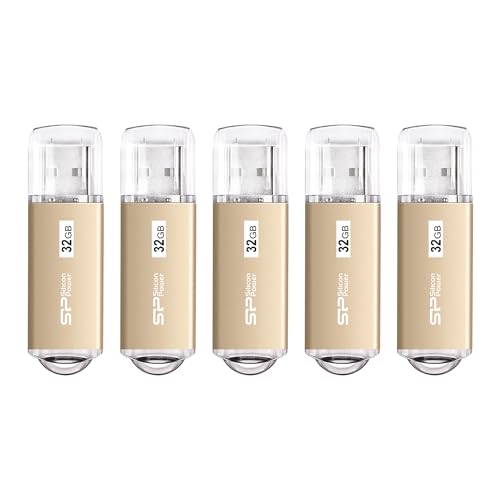 Image of Silicon Power 5 Pack 32GB USB 3.0 /3.1 Gen1 USB Flash Drive Blaze B02 (Champagne Gold)