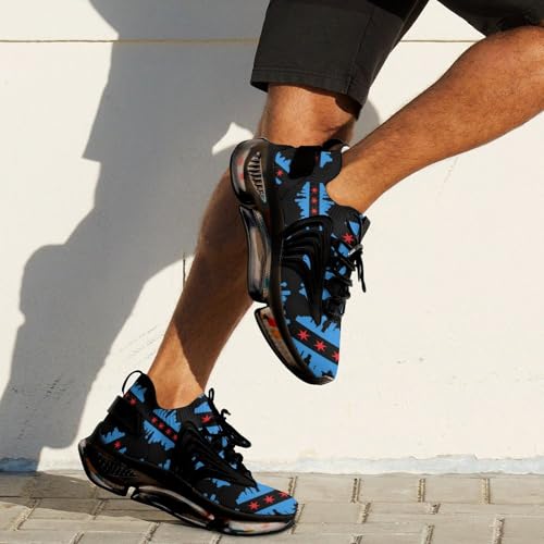 Chicago Flag with Buildings Skyline Running Shoes for Men Low Top Athletic Training Shoe Sports Walking Shoes Non-Slip Gym Sneakers4