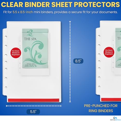 1InTheOffice Mini Binder Sheet Protectors 5.5 x 8.5, Top Loading, Clear, 25 Pack