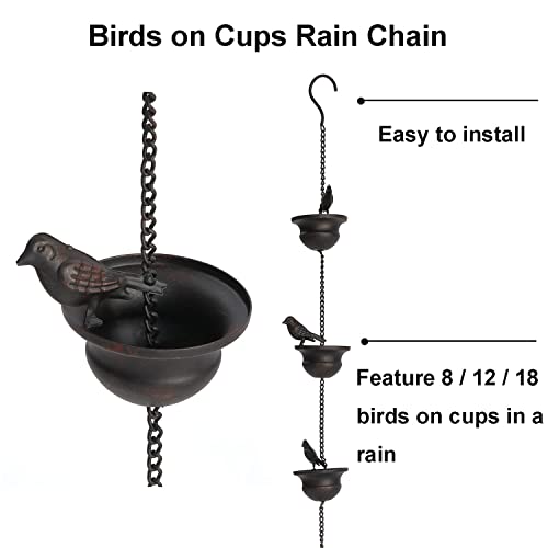 Jemeni 8.5 Feet Mobile Birds Rain Chain for Gutters with Attached Hanger, Dark Bronze……