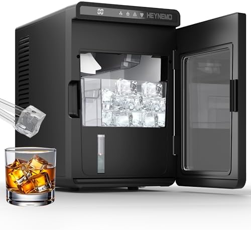 HEYNEMO Clear Ice Maker – Compact Countertop Ice Machine with 1.6" Square Ice Cubes, Fast 10-Min Ice Production, Self-Cleaning,LED Light & Timer，Portable Electric Ice Maker for Kitchen, Bar, RV, Black : Appliances