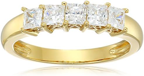 Platinum or Gold Plated Sterling Silver Princess-Cut 5-Stone Ring made with Infinite Elements Zirconia