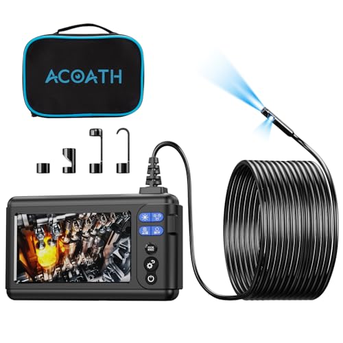 Acoath Borescope Endoscope Camera with Light, Dual-Lens 1080P HD Industrial Inspection Camera with 8 LED Lights, 10M Semi-Rigid Snake Cable, 5" IPS Screen, 32GB Card, IP67 Waterproof Drain Borescope