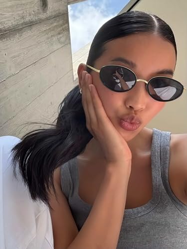 Image of boten Retro Oval Sunglasses for Women 90s Small Gold Frame Sun Glasses Lightweight Cute Chic Sunnies