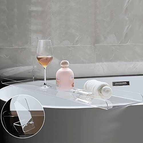 Clear Acrylic Bathtub Tray Caddy – Luxury Bathroom Organizer with Phone Bracket, Waterproof & Anti-Fall, Nordic Style, Multi-Function Tub Shelf，Clear 29.5