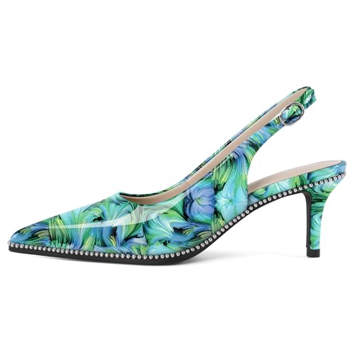 Image of YODEKS Slingback Heels for Women Pointy Toe Beaded Heels Close Toe Kitten Heel Pumps 2.5 Inch Stiletto Pumps Wedding Party Dressy Shoes