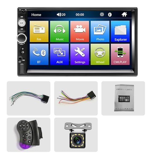 Podofo Double Din Bluetooth Car Stereo 7\" Touch Screen 2 Din Car Radio Audio Receivers MP5 Player with Mirror Link EQ FM Radio Bluetooth Handsfree Call SWC USB Aux Backup Camera
