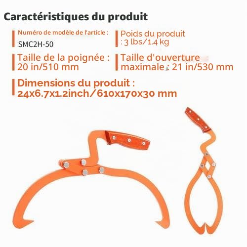 20 Pouces (Environ 50,8 cm) Pince Forestière pour Troncs, Pince de Levage pour Bois Bàches, Mandrins de Serrage, Outils pour Soulever et Transporter le Tronc D'arbre