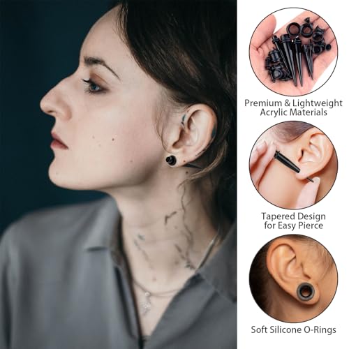 image for Okxiri 50 Pcs Ear Stretching Kit, Acrylic Gauges for Ears 14G-00G, Lig