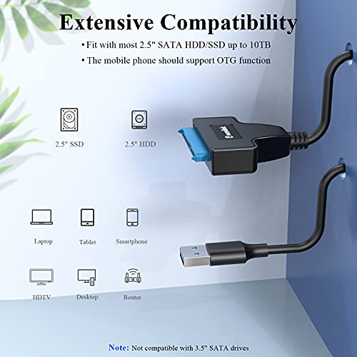 Usb 3.0 Sata Iii Hard Drive Adapter Cable, Sata 3 To Usb A Adapter, External Hard Drive Connector Converter To Usb For 2.5 Inch Ssd/Hdd, Support Uasp/Trim/S.m.a.r.t/Auto-Sleep Mode, Max 10Tb #TOP4