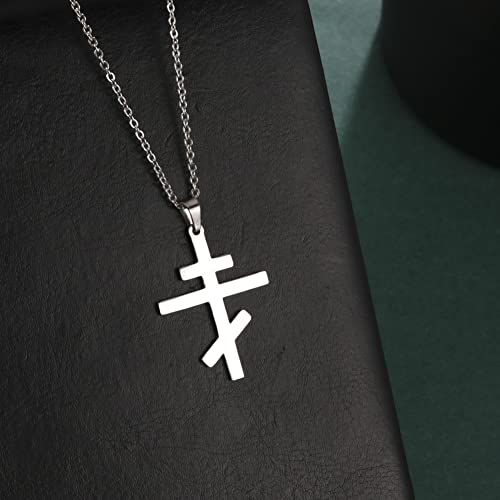 EUEAVAN Orthodox Cross Pendant Necklace Stainless Steel Classic Cross Pendant Necklace Russian Orthodox Amulet Jewellery Religious Necklace4