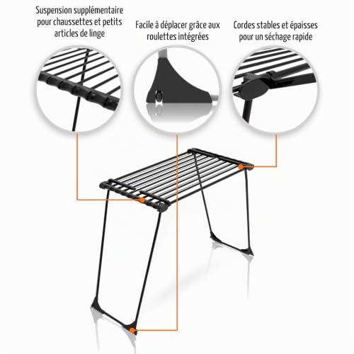 BigDean Étendoir à linge 280 avec toile épaisse Jumbo Noir Extensible 28 m – vue 2
