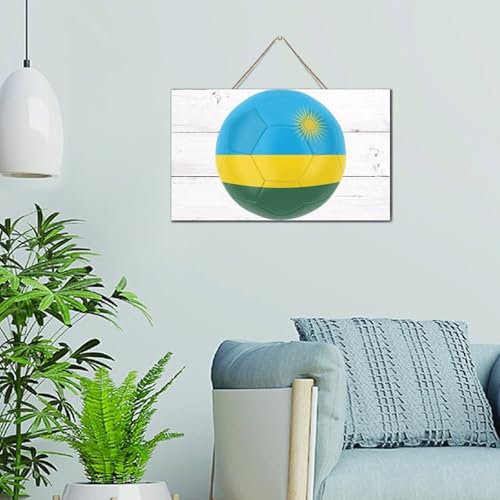 Football theme rwanda rustic wall décor wooden plaque sign 6x10 inch country flag patriotic retro wall art wood plaque with sayings home decor for living room office