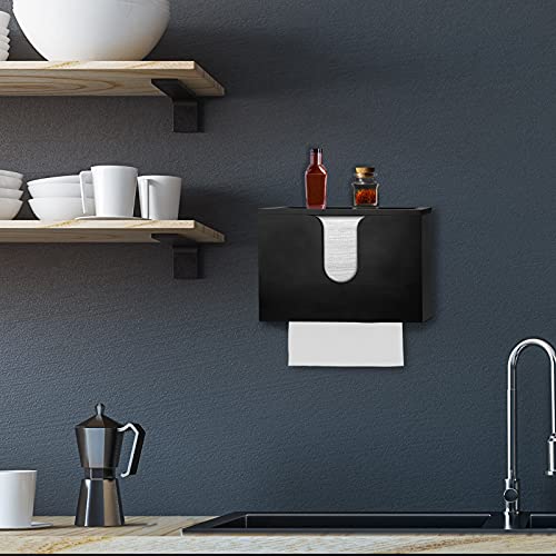 ADXCO Paper Towel Dispenser Wall Mount Bamboo Black Paper Hand Napkin Dispenser with Lid for Bathroom Kitchen Office and Toilet - Thumbnail 7