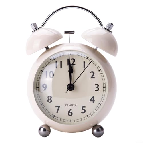 Zoegneer Réveil de style vintage à double cloche, pointeur rétro avec lumière pour la maison, les chambres, les voyages, l'école (blanc)