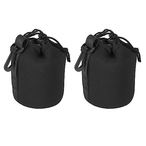 PATIKIL Camera Lens Bag, 2 Pcs 3.3" IDx5.5 H Drawstring Lens Pouch with Thick Protective Neoprene, Lens Case for DSLR Camera Lens, Water Coffee Cups Black