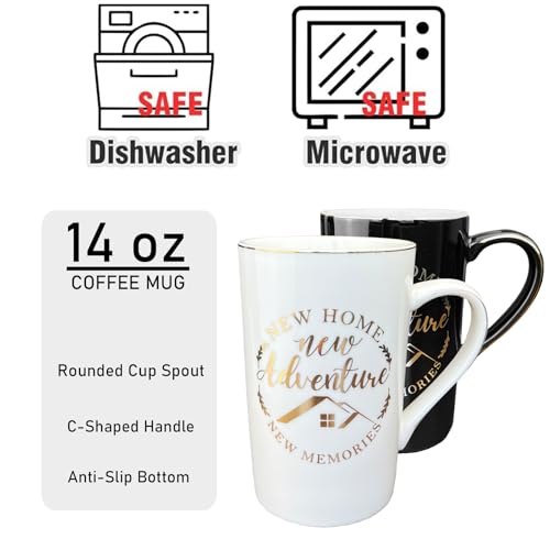 Housewarming Gifts for New Home - 14oz Ceramic Coffee Mugs Set, New Adventure New Memories Cup for Couple, First Home Essentials with Lids & Spoons in Luxury Gift Box - Image 6